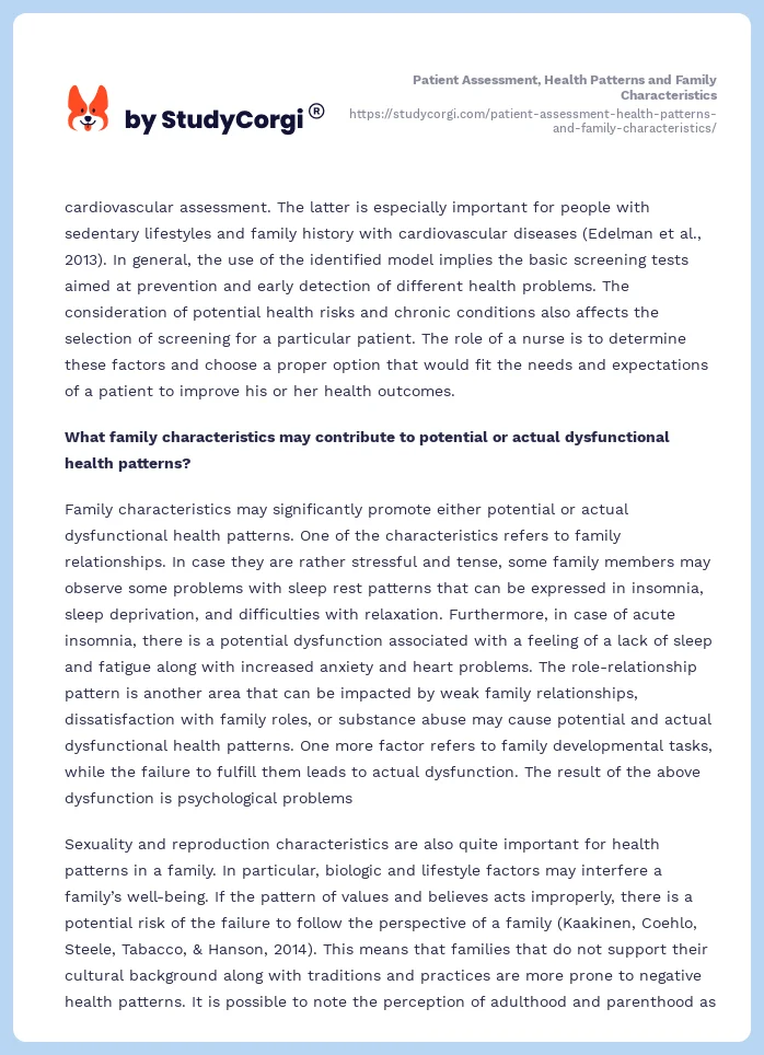 Patient Assessment, Health Patterns and Family Characteristics. Page 2