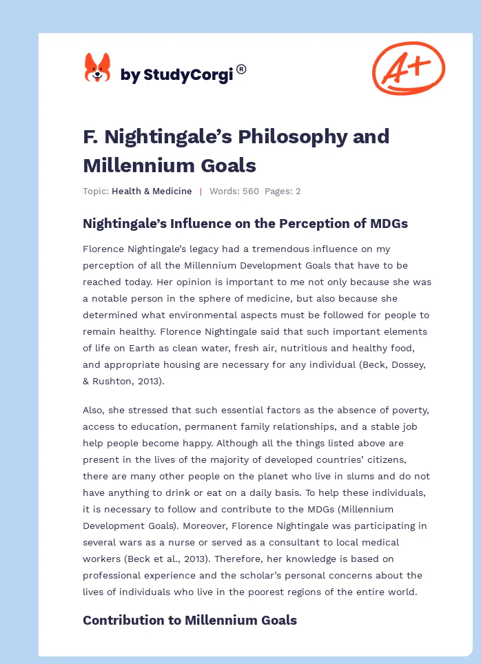 F. Nightingale’s Philosophy and Millennium Goals. Page 1