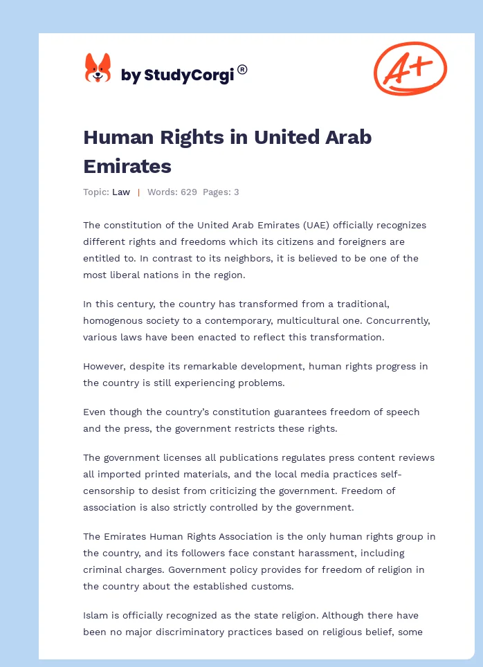 Human Rights in United Arab Emirates. Page 1