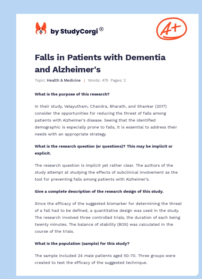 Falls in Patients with Dementia and Alzheimer's. Page 1