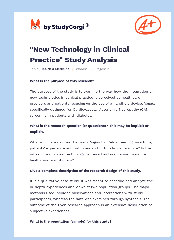 "New Technology in Clinical Practice" Study Analysis. Page 1