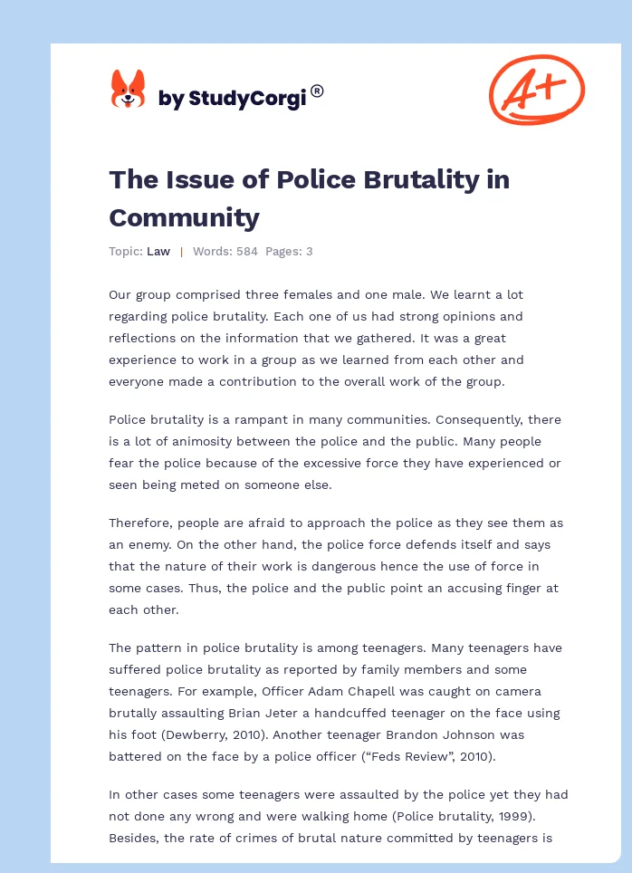The Issue of Police Brutality in Community. Page 1