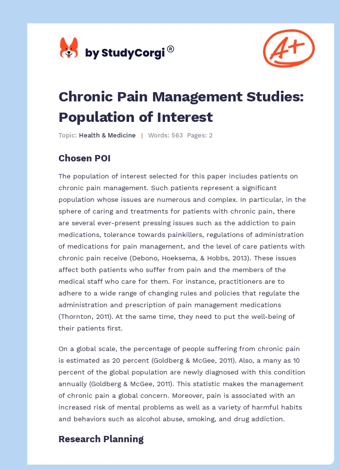 Chronic Pain Management Studies: Population of Interest. Page 1