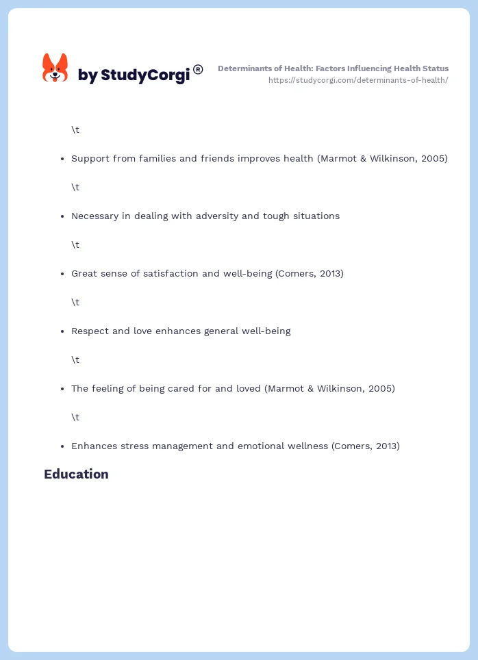 Determinants of Health: Factors Influencing Health Status. Page 2
