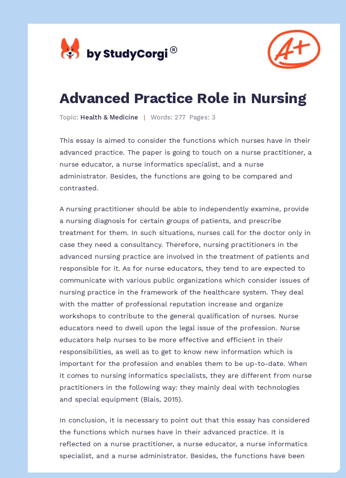 Advanced Practice Role in Nursing. Page 1