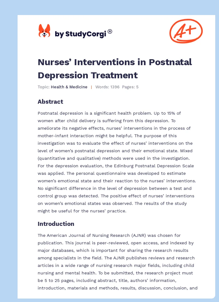 Nurses’ Interventions in Postnatal Depression Treatment. Page 1