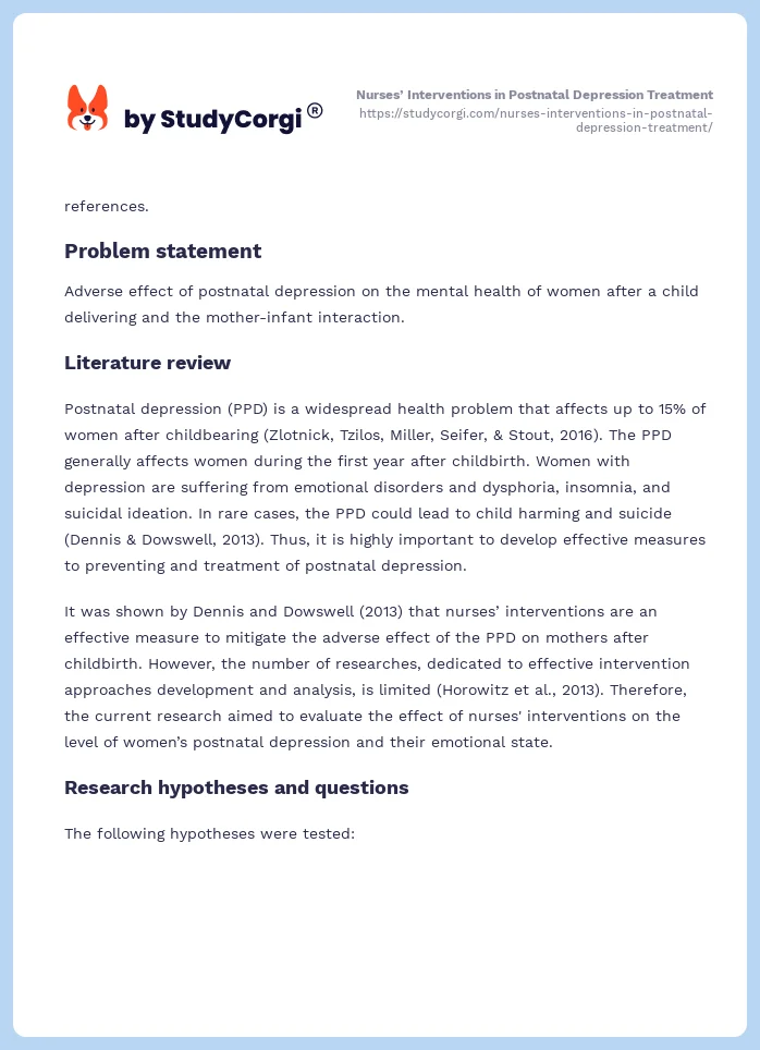 Nurses’ Interventions in Postnatal Depression Treatment. Page 2