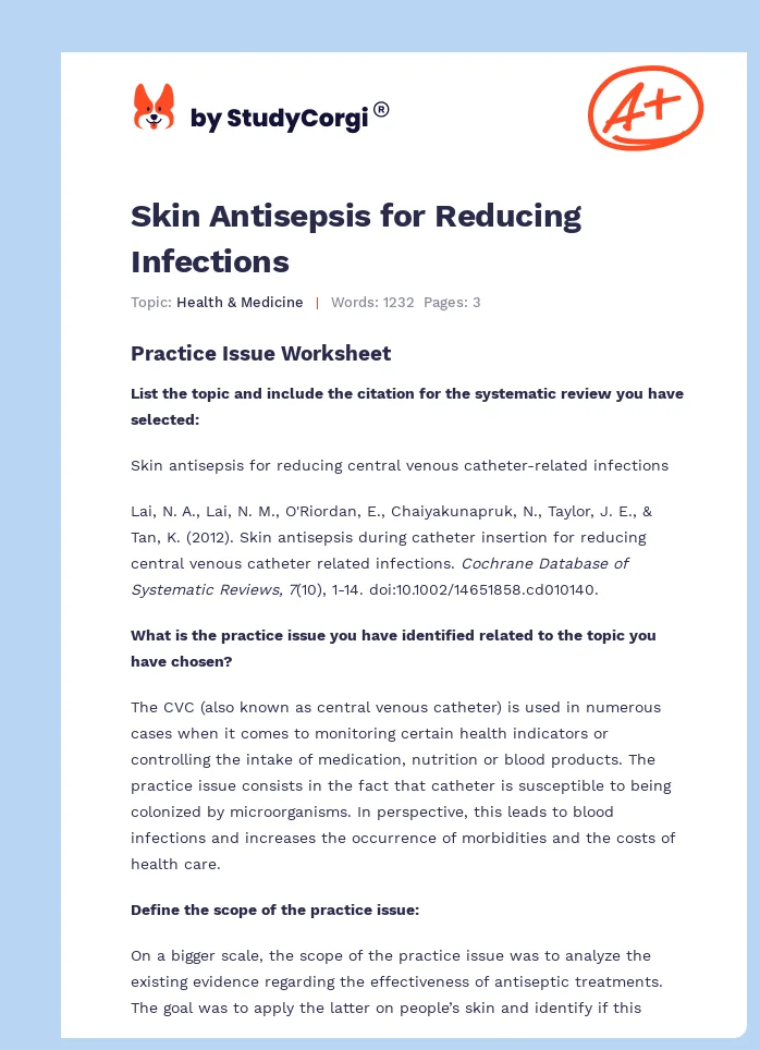 Skin Antisepsis for Reducing Infections. Page 1