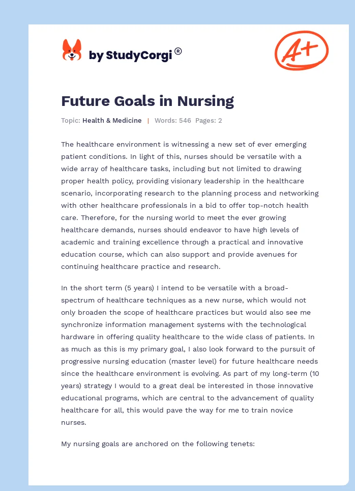 Future Goals in Nursing. Page 1