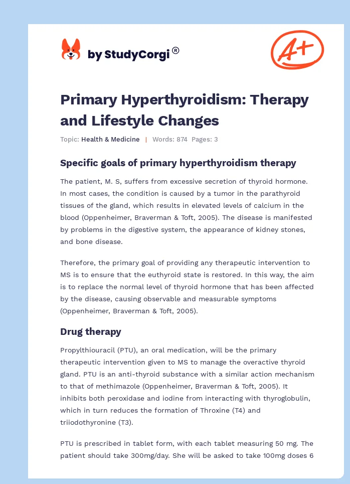 Primary Hyperthyroidism: Therapy and Lifestyle Changes. Page 1