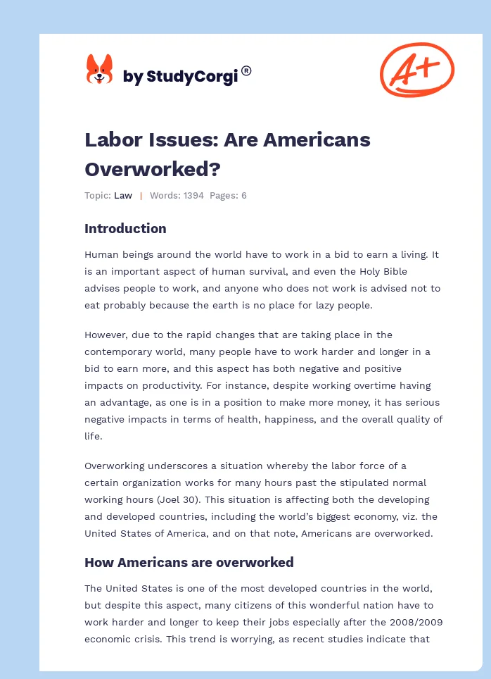 Labor Issues: Are Americans Overworked?. Page 1