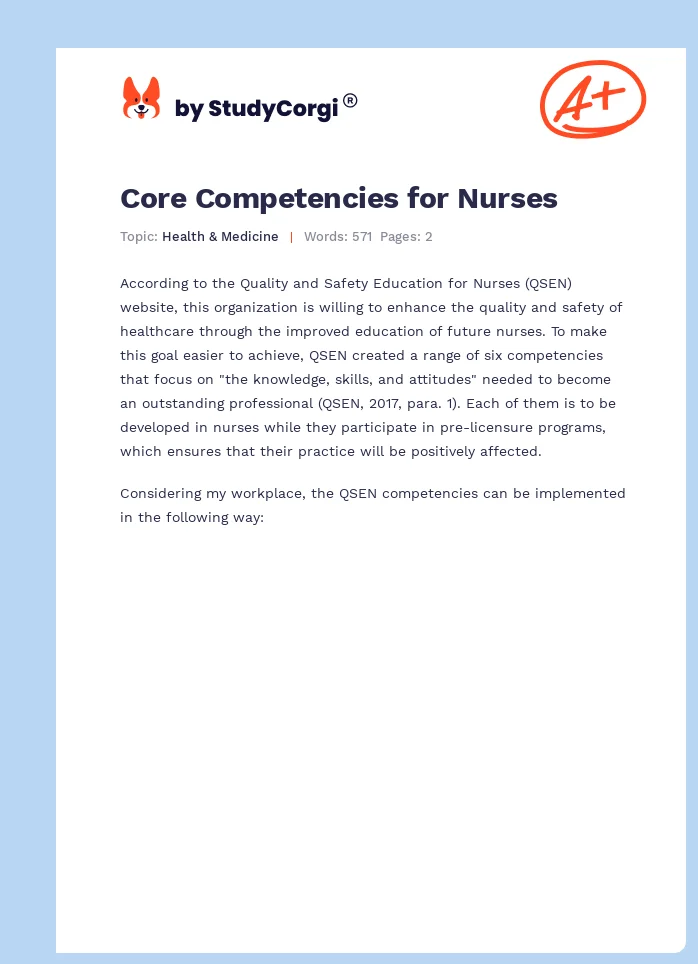 Core Competencies for Nurses. Page 1