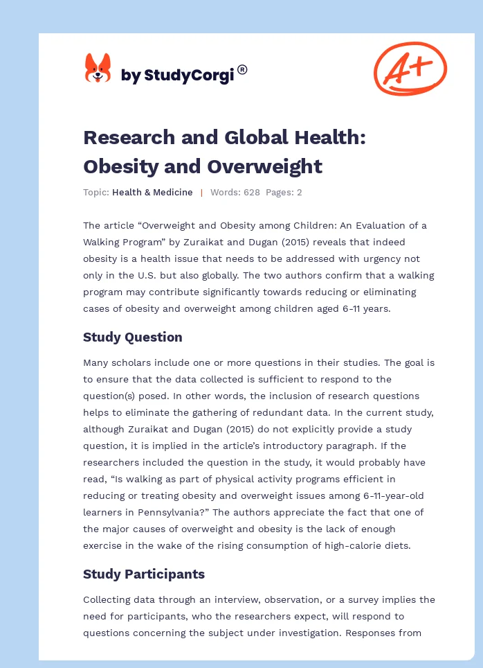 Research and Global Health: Obesity and Overweight. Page 1