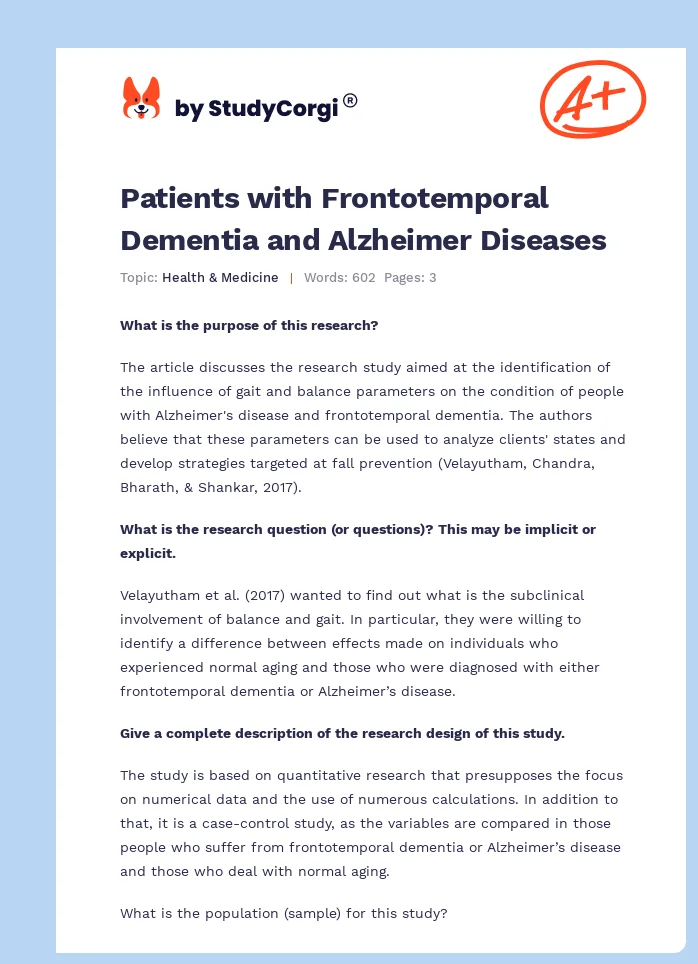 Patients with Frontotemporal Dementia and Alzheimer Diseases. Page 1