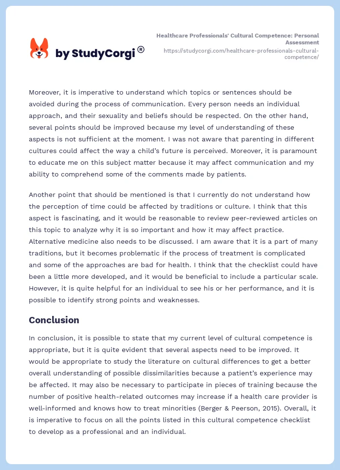 Healthcare Professionals' Cultural Competence: Personal Assessment. Page 2