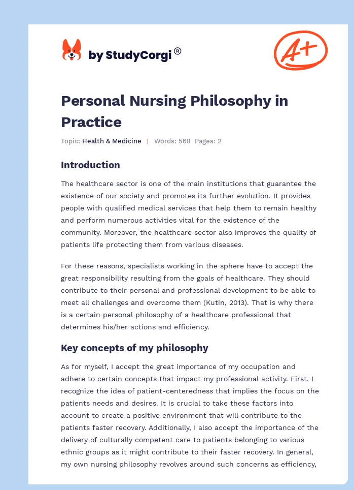 Personal Nursing Philosophy in Practice. Page 1