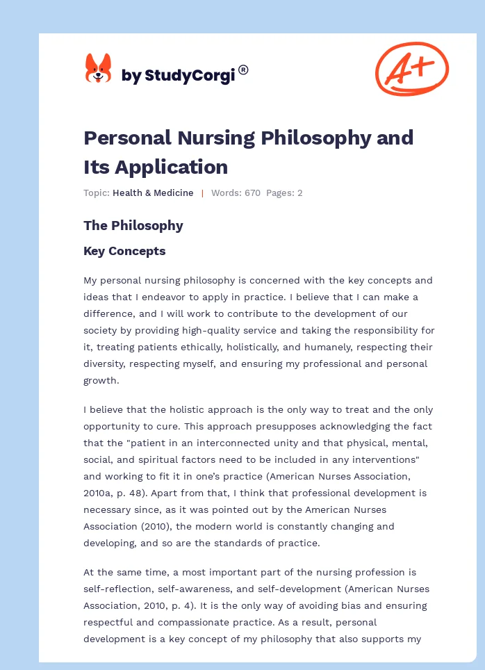 Personal Nursing Philosophy and Its Application. Page 1
