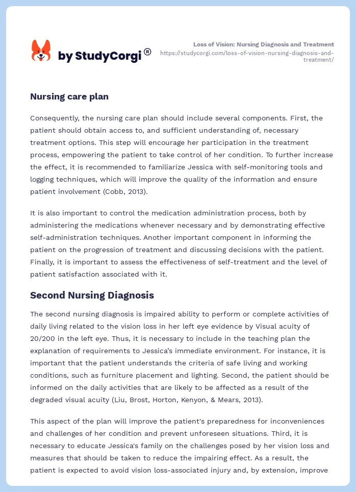 Loss of Vision: Nursing Diagnosis and Treatment. Page 2