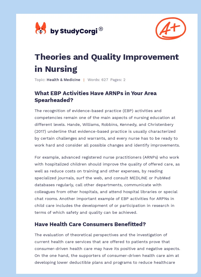 Theories and Quality Improvement in Nursing. Page 1