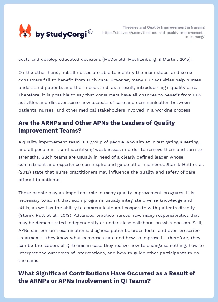 Theories and Quality Improvement in Nursing. Page 2