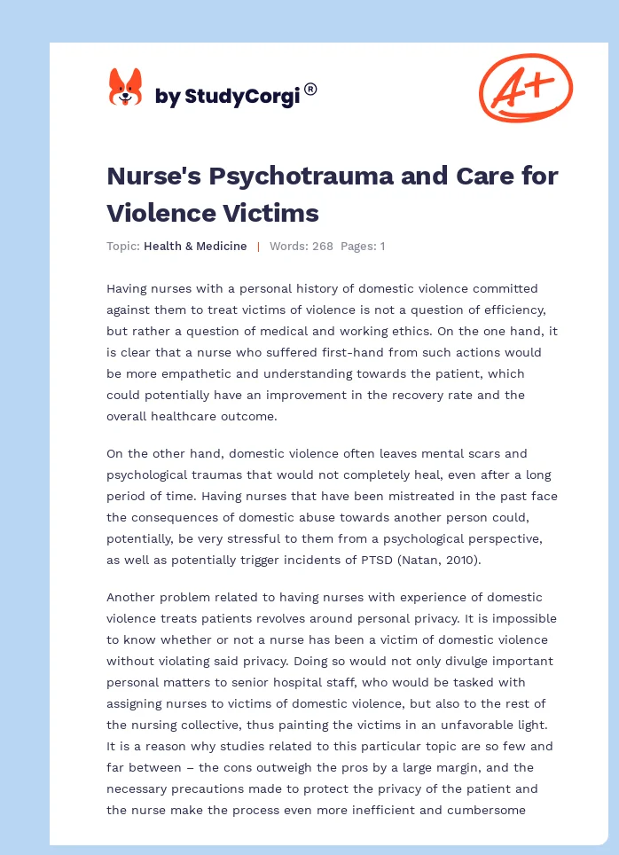 Nurse's Psychotrauma and Care for Violence Victims. Page 1