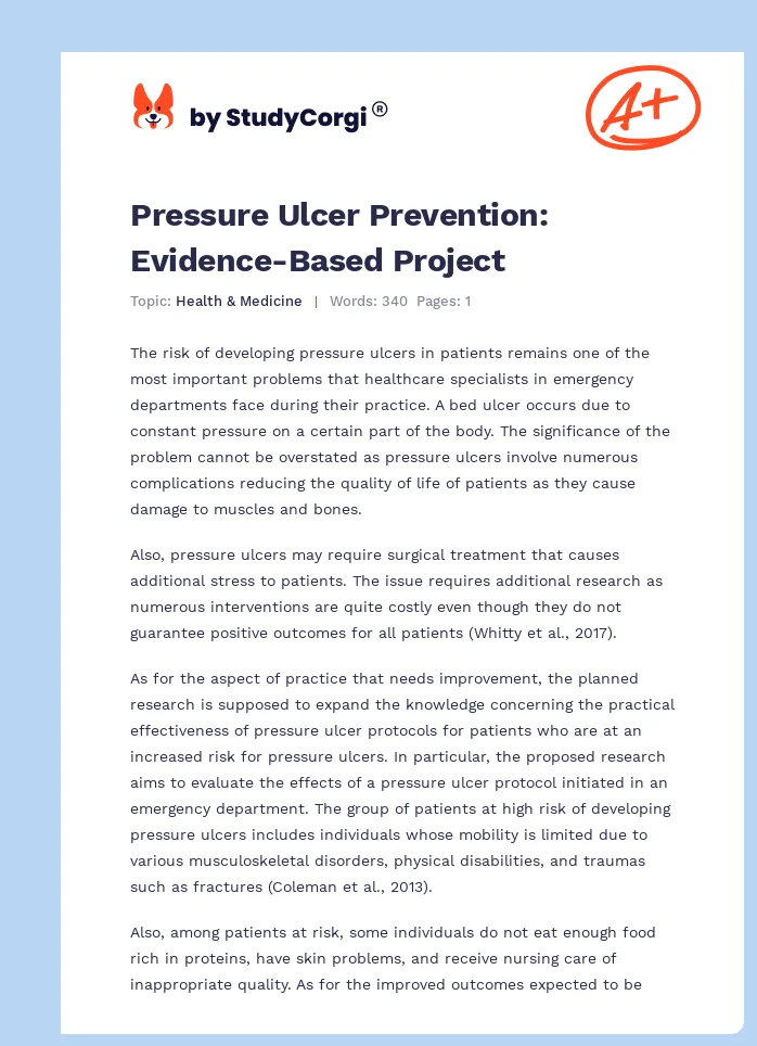 Pressure Ulcer Prevention: Evidence-Based Project. Page 1