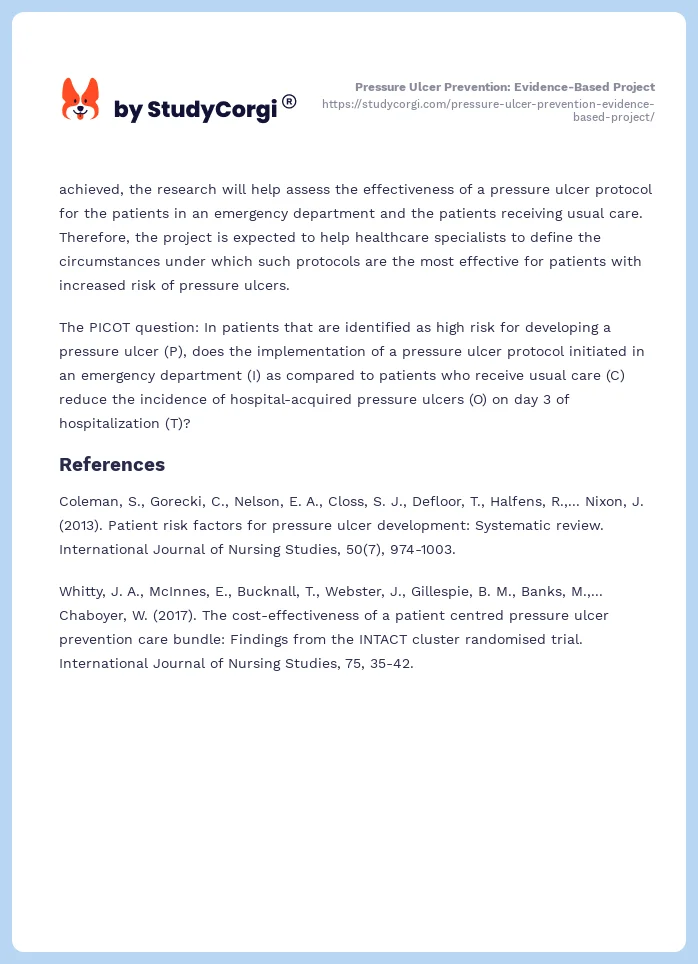 Pressure Ulcer Prevention: Evidence-Based Project. Page 2