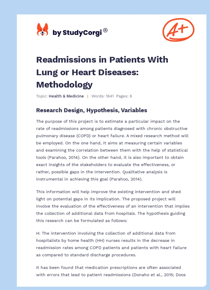 Readmissions in Patients With Lung or Heart Diseases: Methodology. Page 1