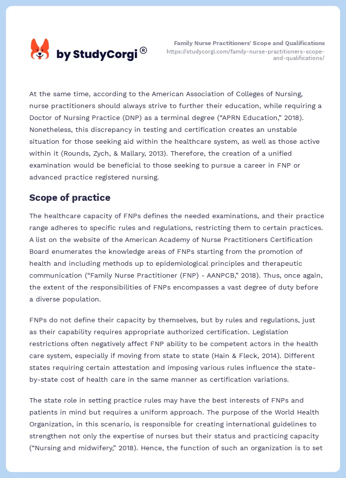 Family Nurse Practitioners' Scope and Qualifications. Page 2