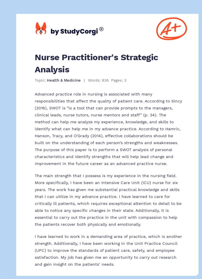 Nurse Practitioner's Strategic Analysis. Page 1