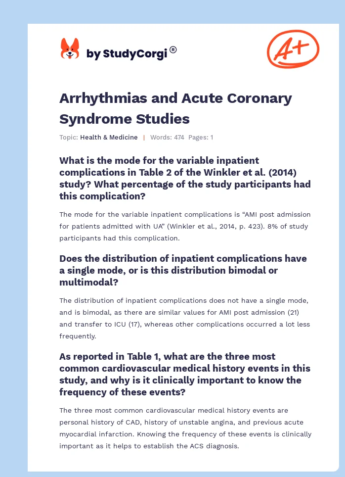 Arrhythmias and Acute Coronary Syndrome Studies. Page 1