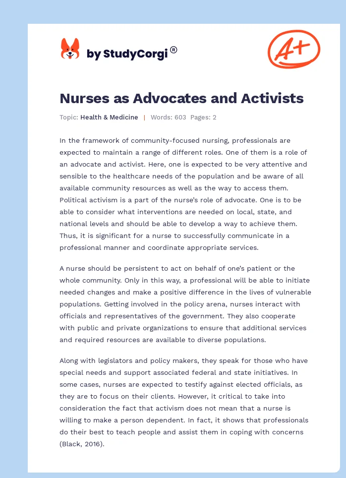 Nurses as Advocates and Activists. Page 1