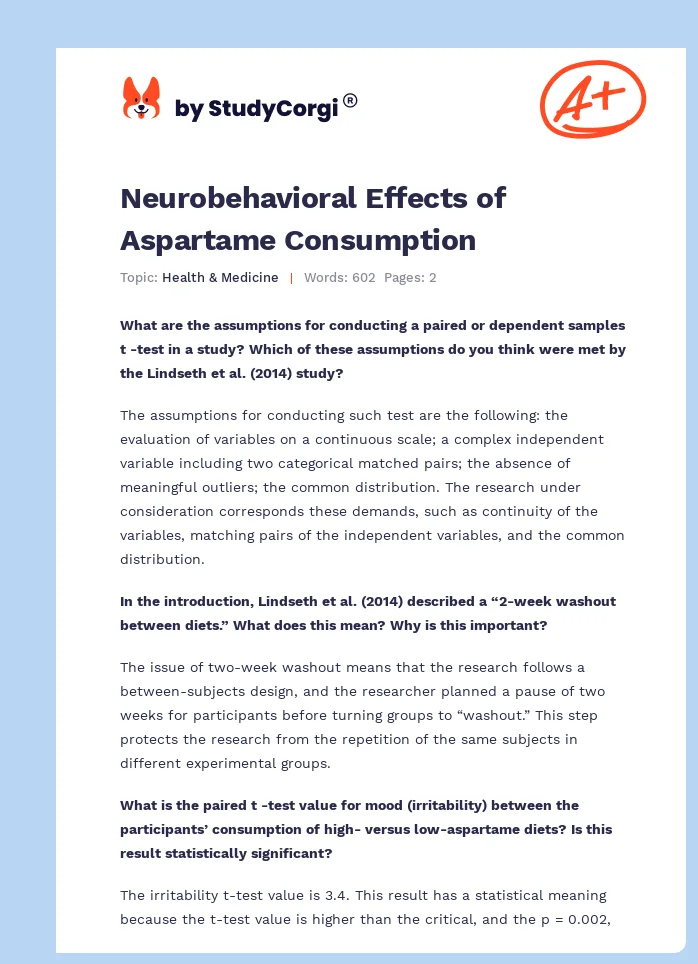 Neurobehavioral Effects of Aspartame Consumption. Page 1