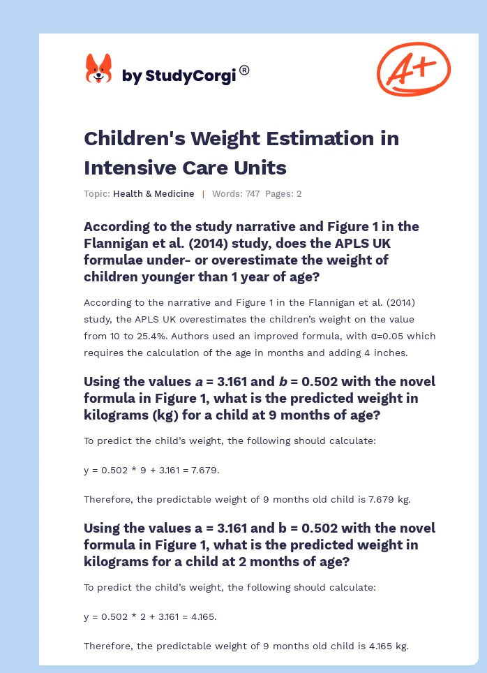 Children's Weight Estimation in Intensive Care Units. Page 1