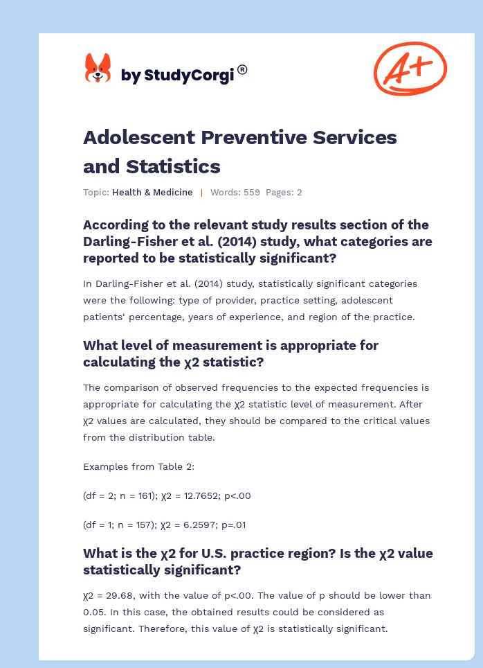 Adolescent Preventive Services and Statistics. Page 1