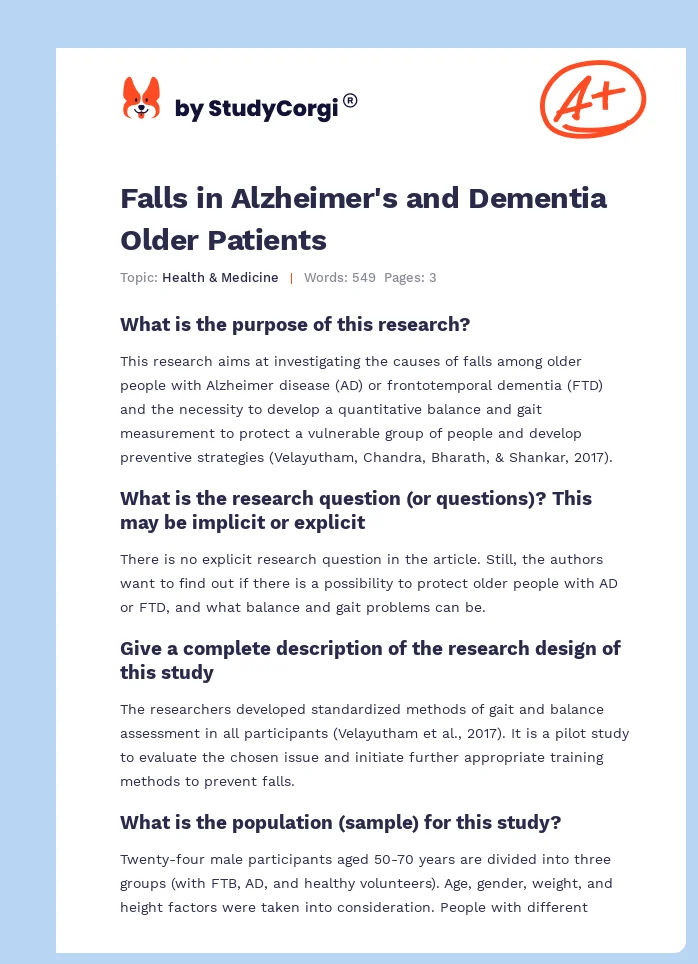 Falls in Alzheimer's and Dementia Older Patients. Page 1