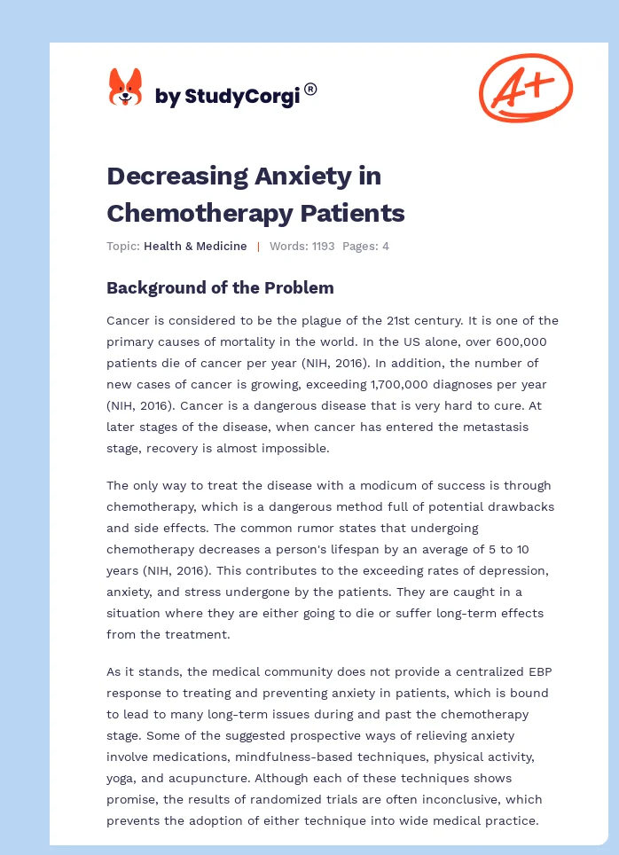 Decreasing Anxiety in Chemotherapy Patients. Page 1