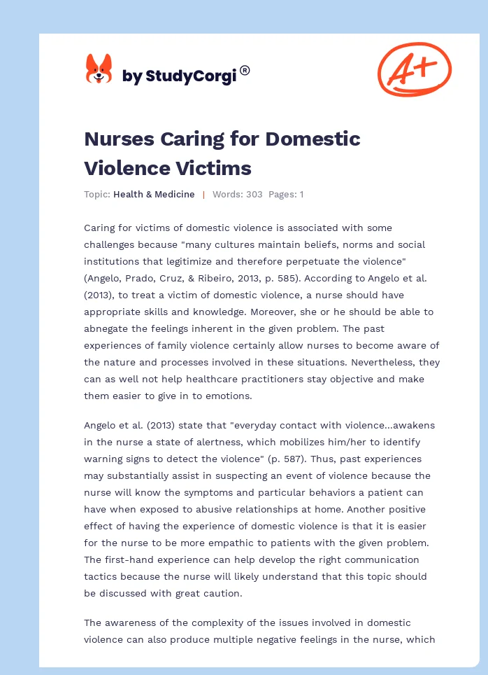 Nurses Caring for Domestic Violence Victims. Page 1