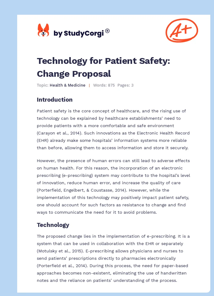 Technology for Patient Safety: Change Proposal. Page 1