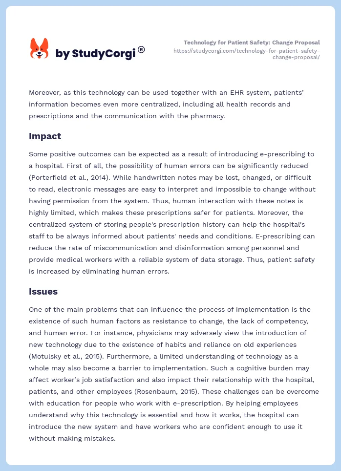 Technology for Patient Safety: Change Proposal. Page 2