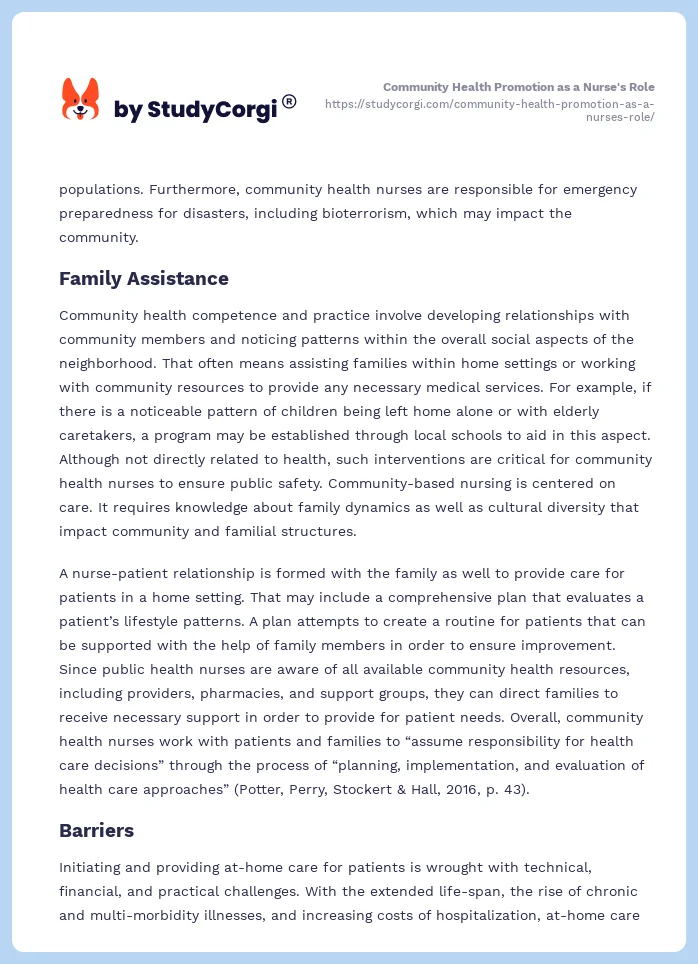 Community Health Promotion as a Nurse's Role. Page 2