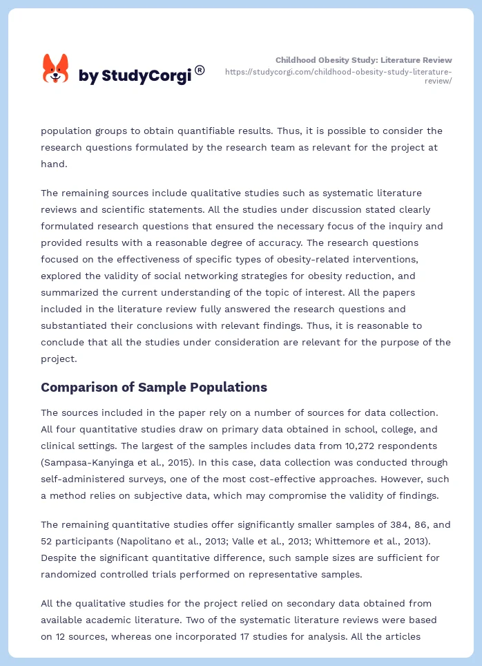 Childhood Obesity Study: Literature Review. Page 2