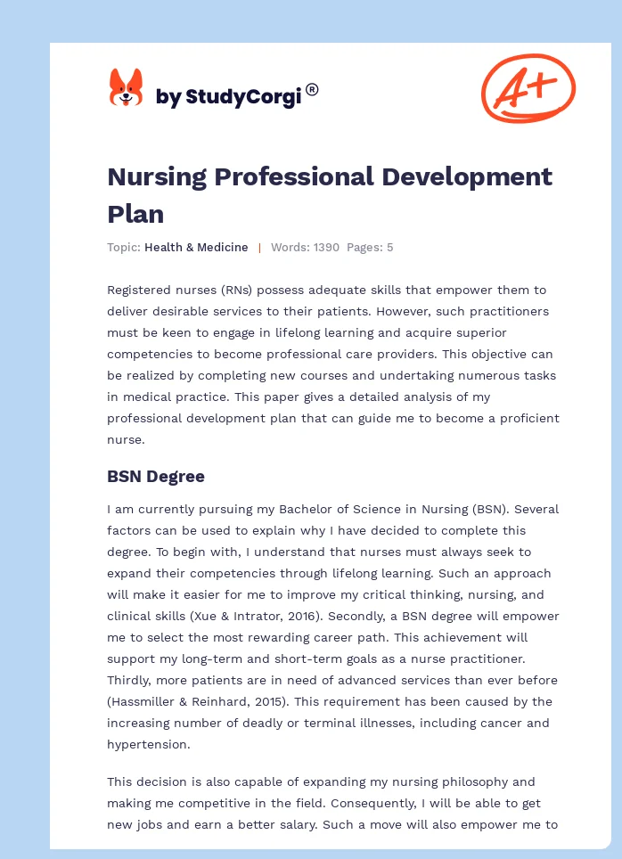 Nursing Professional Development Plan. Page 1