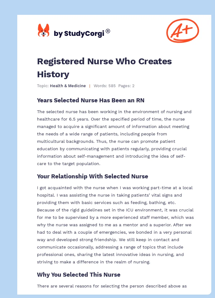 Registered Nurse Who Creates History. Page 1