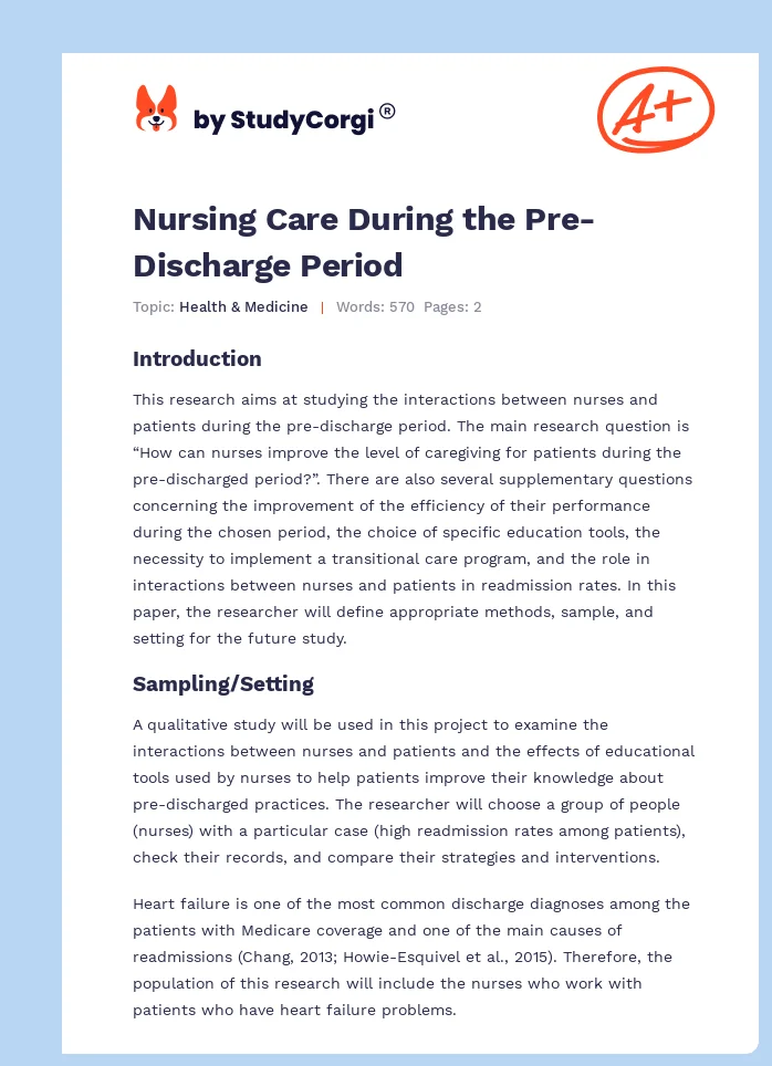 Nursing Care During the Pre-Discharge Period. Page 1