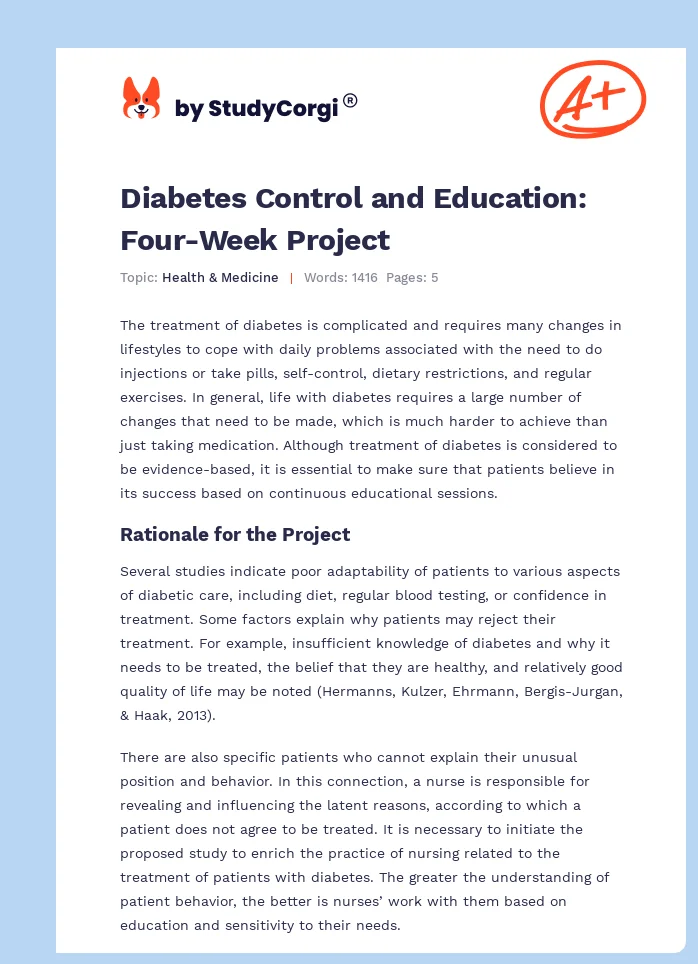 Diabetes Control and Education: Four-Week Project. Page 1