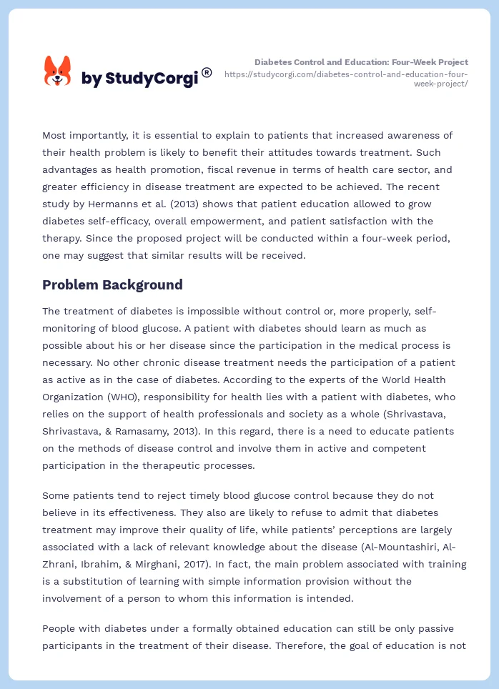 Diabetes Control and Education: Four-Week Project. Page 2