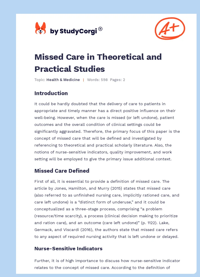 Missed Care in Theoretical and Practical Studies. Page 1