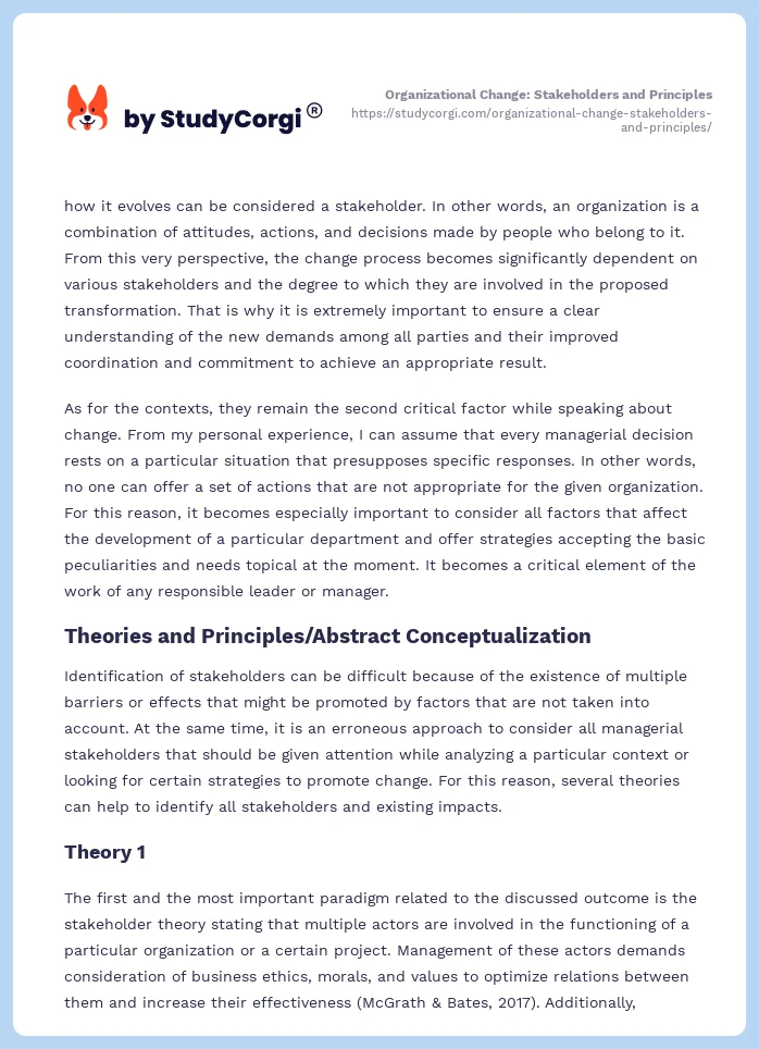 Organizational Change: Stakeholders and Principles. Page 2