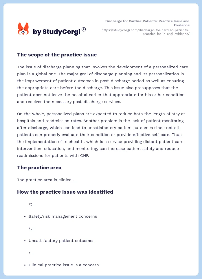 Discharge for Cardiac Patients: Practice Issue and Evidence. Page 2